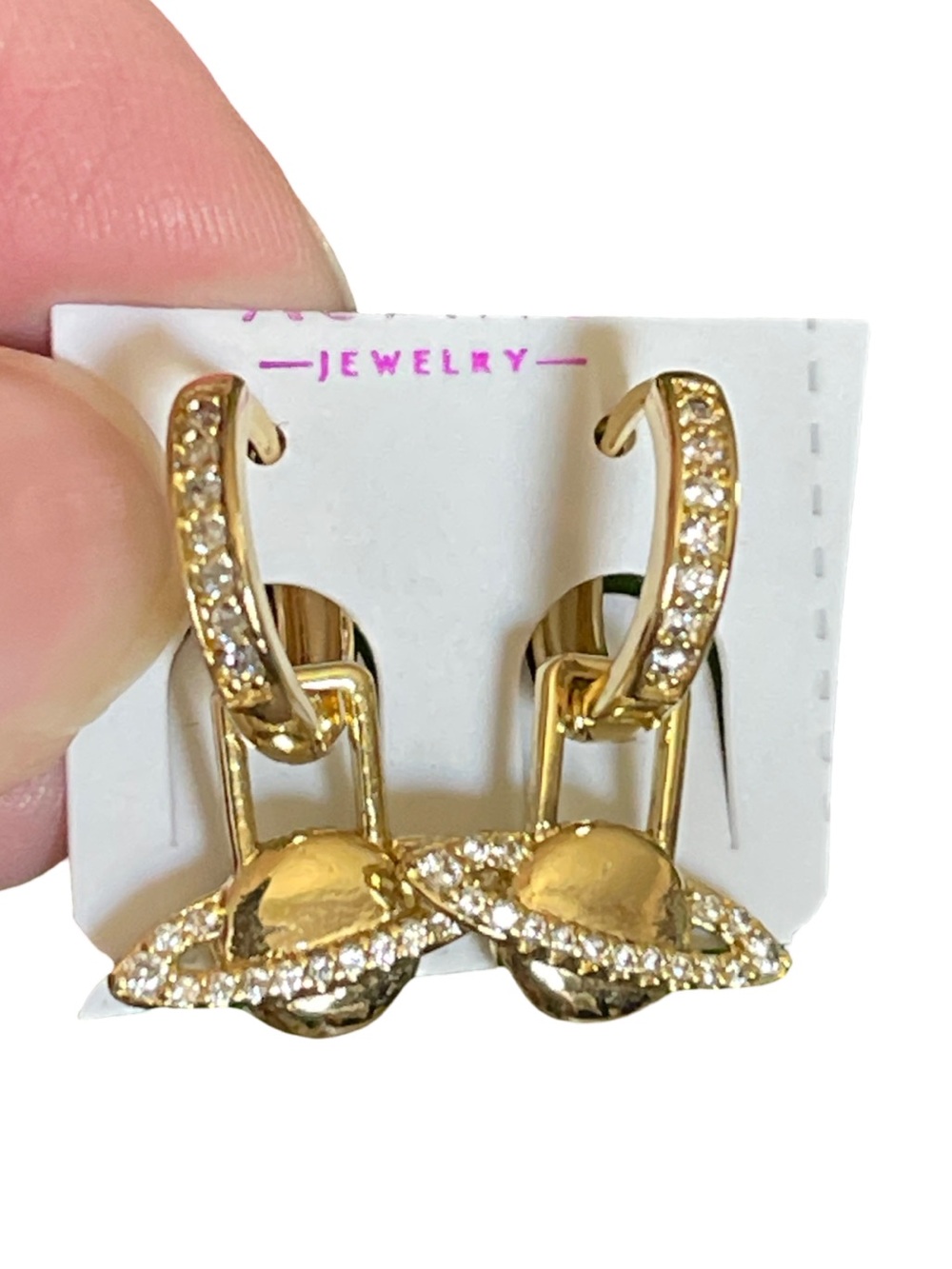 Gold Tone Planets Hoop Drop Earrings